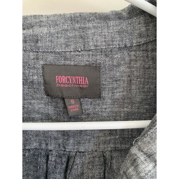 Forcynthia Beachwear Ladies Gray Linen Blend Coverup Sz S Tunic Pockets Roll Tab - Picture 2 of 7
